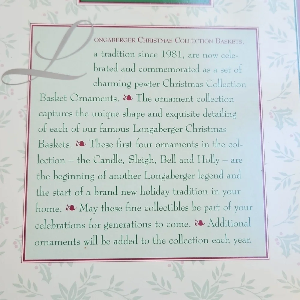 Longaberger 1994 Commemoarative Christmas Basket Ornament Collection In Box